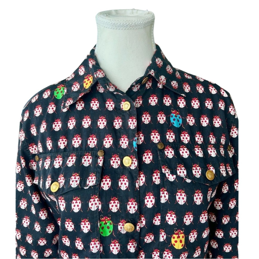 Vintage Versace Jeans 1995 Ladybug Print Button-Up Shirt – Size S